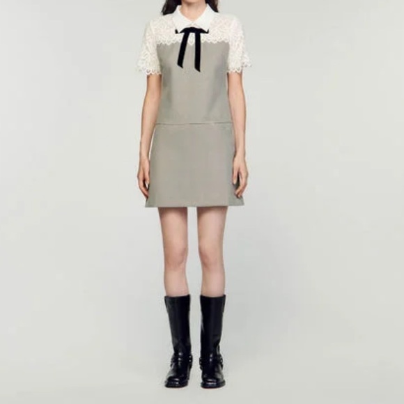 NWOT Sandro TWO-MATERIAL SHORT DRESS FR40/US8 - Picture 5 of 7